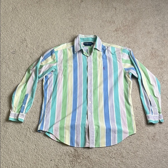 Ralph Lauren Green and Blue Casual Button Down Shirt - Picture 1 of 3